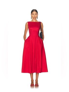 HELSA Stretch Cotton Sateen Midi Dress, New